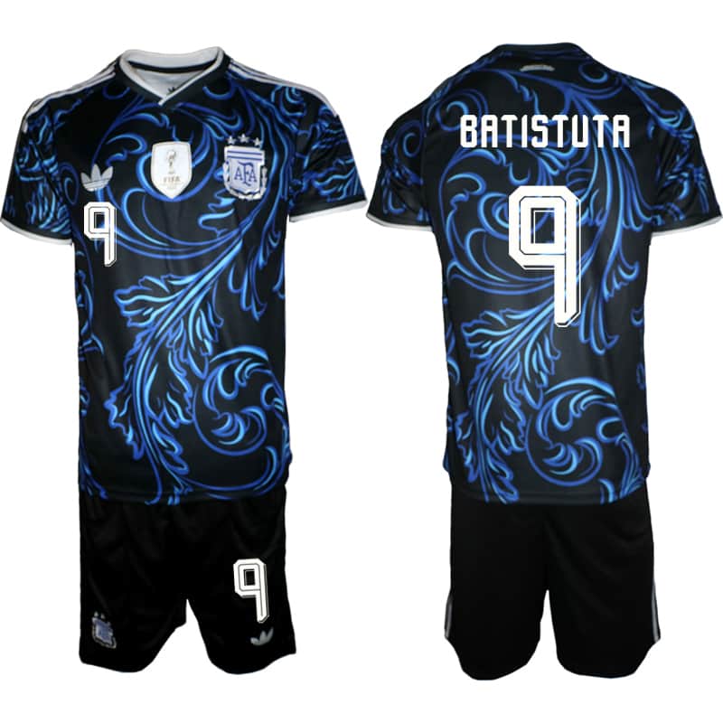 Men's Argentina #9 Gabriel Batistuta Black/Blue 2026 Away Soccer Jersey Suit